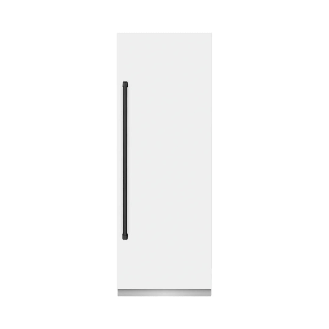 ZLINE Autograph Edition 30-Inch Column Refrigerator in White Matte with Graphite Gray Interior and Matte Black Accents