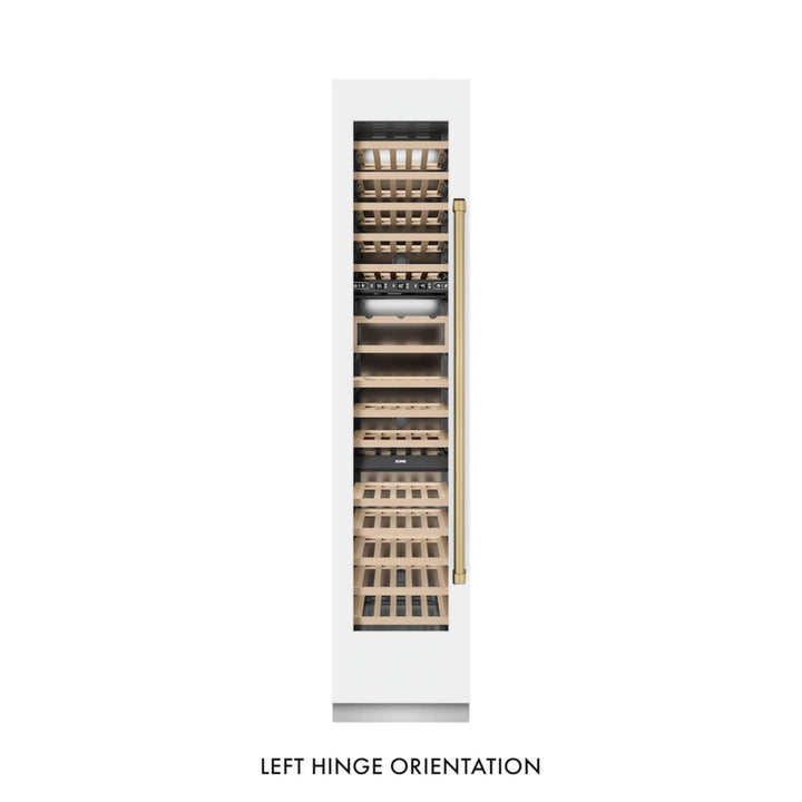 ZLINE 18-Inch 9.0 Cu. Ft. Autograph Edition Triple Zone Panel Ready Left Hinge Column Wine Cooler in White Matte with Champagne Bronze Accents
