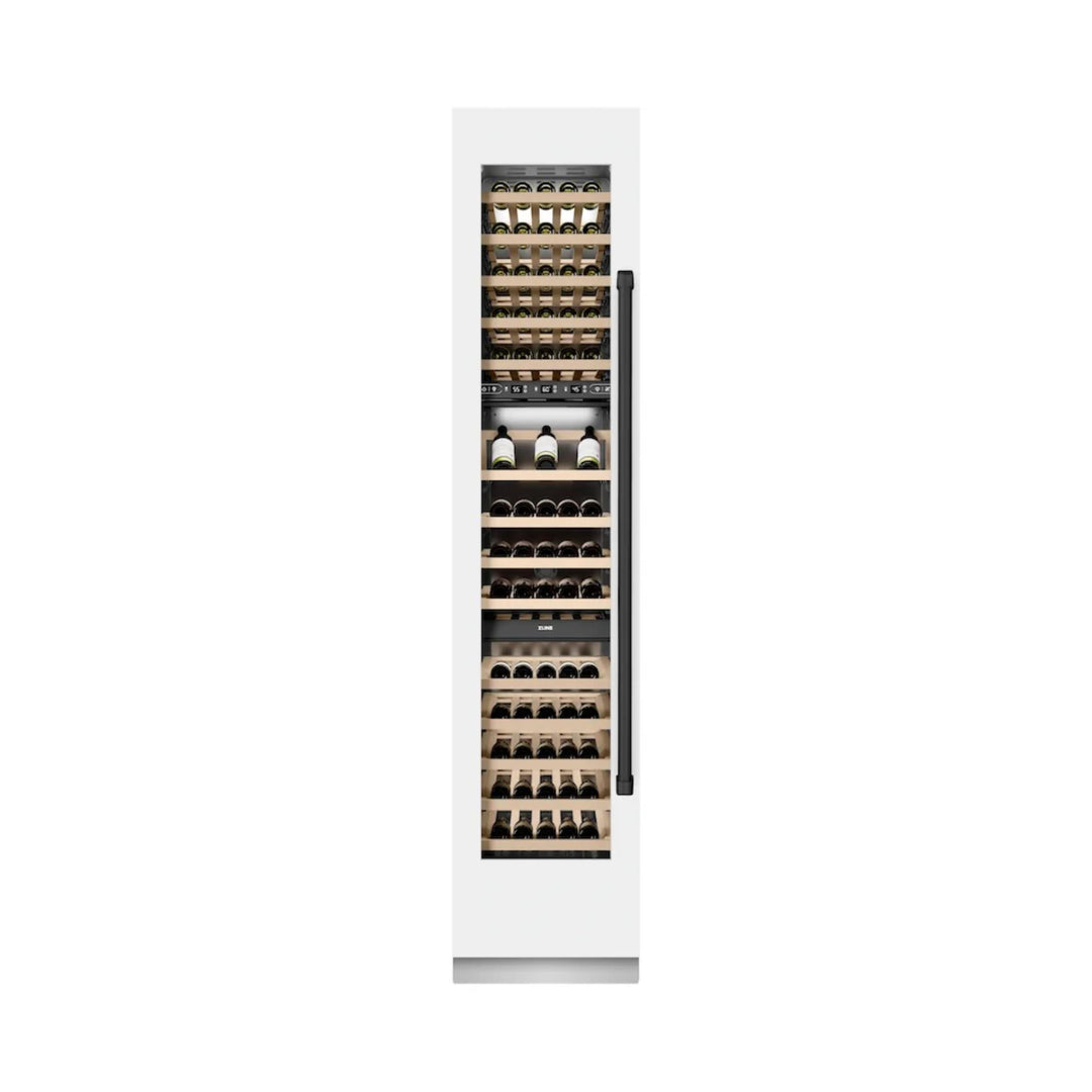 ZLINE 18-Inch 9.0 Cu. Ft. Autograph Edition Triple Zone Panel Ready Right Hinge Column Wine Cooler in White Matte with Matte Black Accents