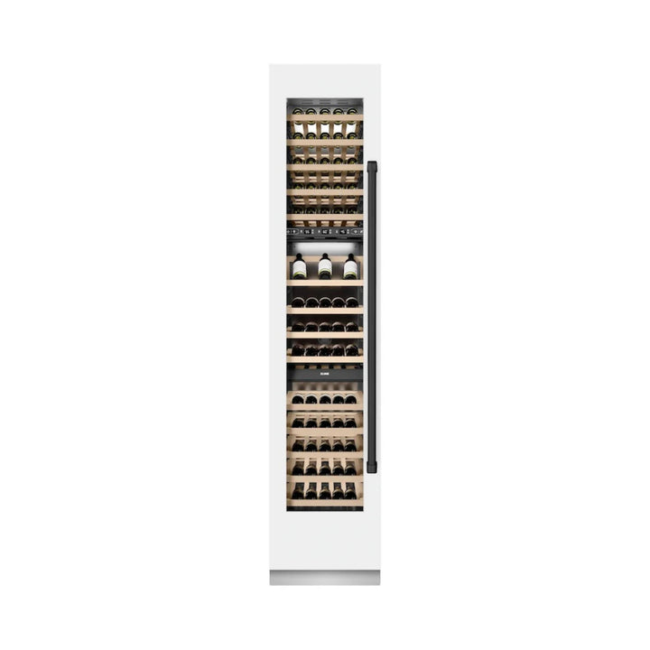 ZLINE 18-Inch 9.0 Cu. Ft. Autograph Edition Triple Zone Panel Ready Right Hinge Column Wine Cooler in White Matte with Matte Black Accents
