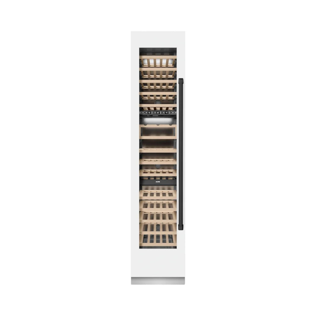ZLINE 18-Inch 9.0 Cu. Ft. Autograph Edition Triple Zone Panel Ready Right Hinge Column Wine Cooler in White Matte with Matte Black Accents
