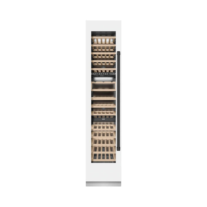 ZLINE 18-Inch 9.0 Cu. Ft. Autograph Edition Triple Zone Panel Ready Right Hinge Column Wine Cooler in White Matte with Matte Black Accents