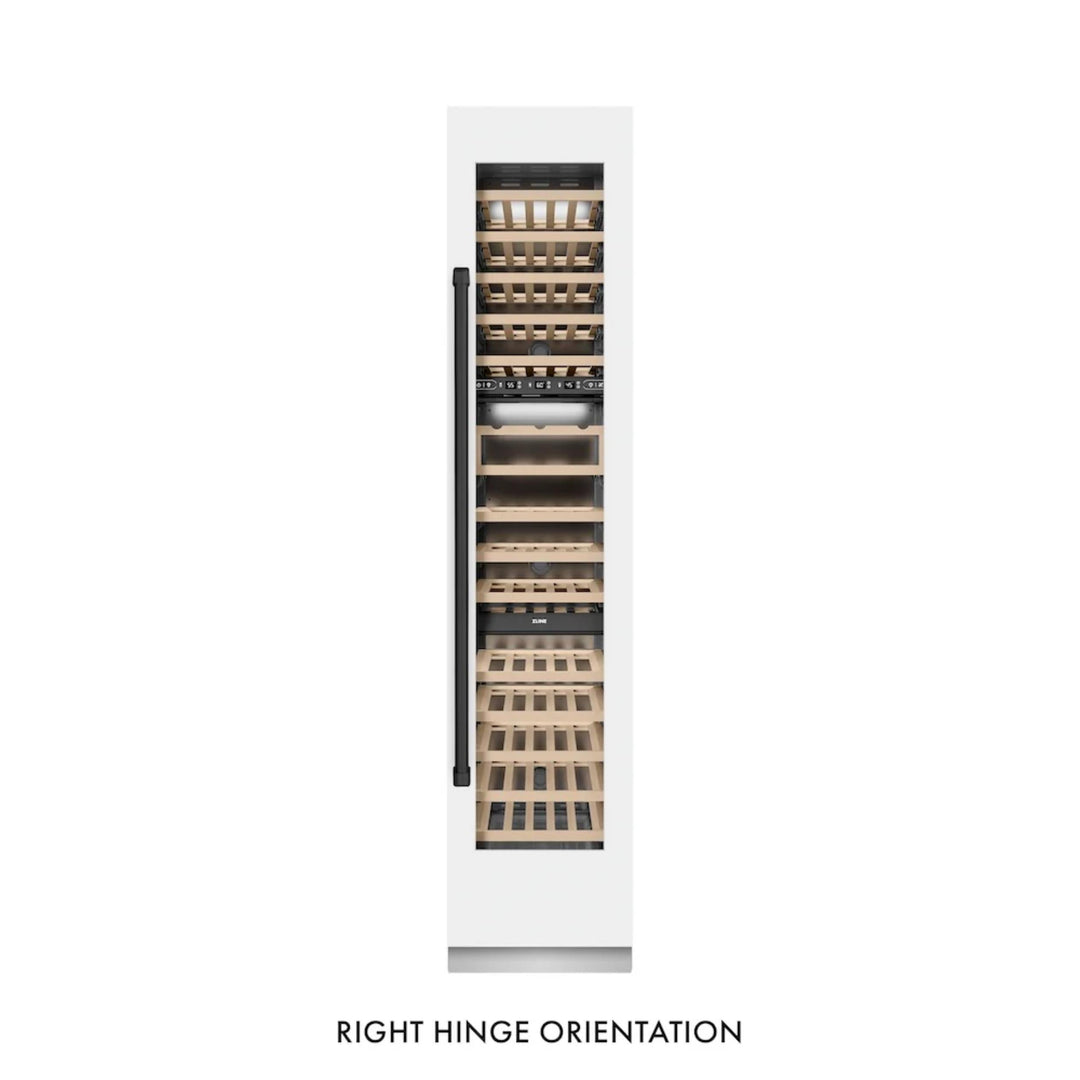ZLINE Autograph Edition 18-Inch 9.0 Cu. Ft. Triple Zone Panel Ready Right Hinge Column Wine Cooler in White Matte with Matte Black Accents