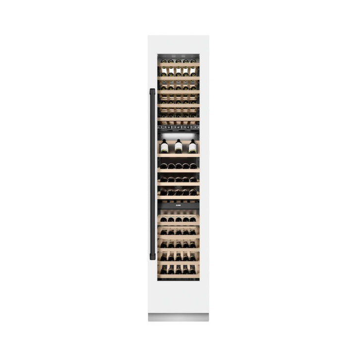 ZLINE Autograph Edition 18-Inch 9.0 Cu. Ft. Triple Zone Panel Ready Right Hinge Column Wine Cooler in White Matte with Matte Black Accents