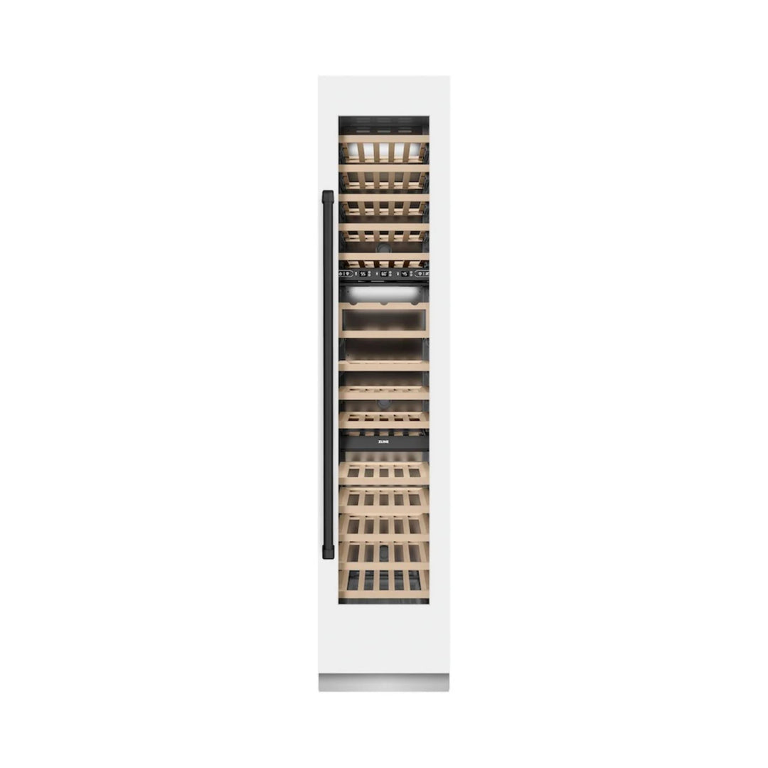 ZLINE Autograph Edition 18-Inch 9.0 Cu. Ft. Triple Zone Panel Ready Right Hinge Column Wine Cooler in White Matte with Matte Black Accents