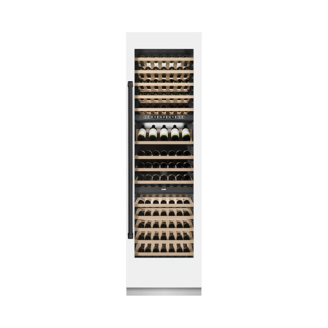 ZLINE Autograph Edition 24-Inch Triple Zone 100 Bottle Column Wine Cooler in White Matte with Matte Black Accents