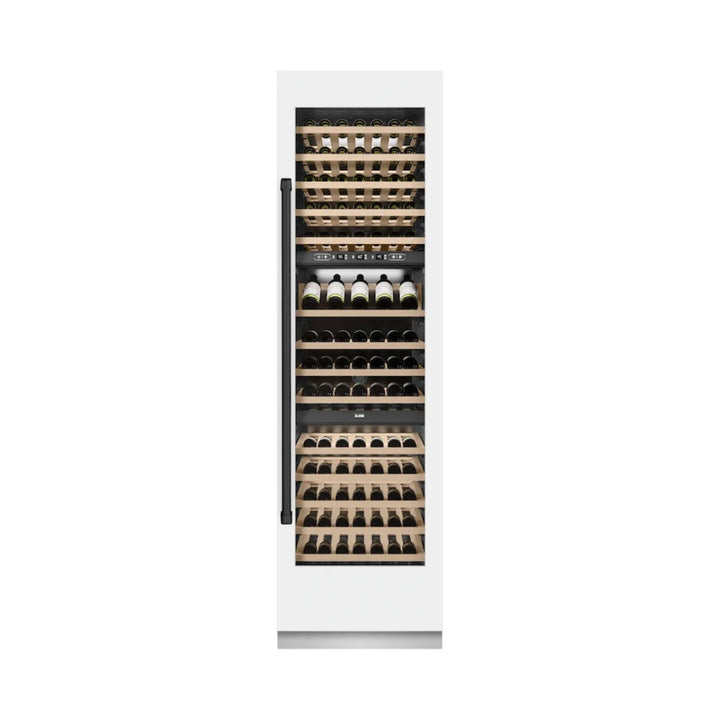ZLINE Autograph Edition 24-Inch Triple Zone 100 Bottle Column Wine Cooler in White Matte with Matte Black Accents