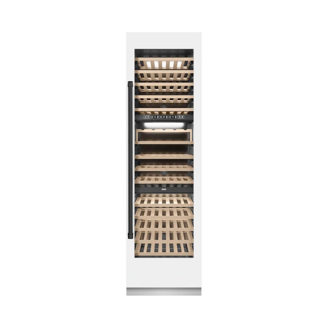 ZLINE Autograph Edition 24-Inch Triple Zone 100 Bottle Column Wine Cooler in White Matte with Matte Black Accents