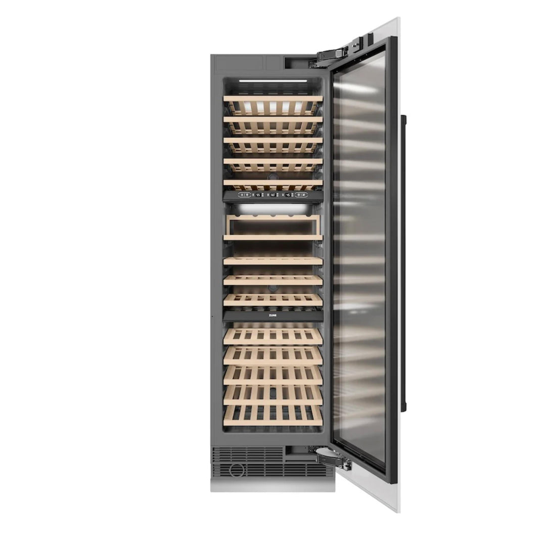 ZLINE Autograph Edition 24-Inch Triple Zone 100 Bottle Column Wine Cooler in White Matte with Matte Black Accents