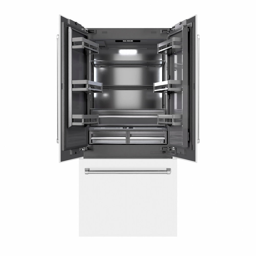 ZLINE 36 in. 19.6 cu. ft. French Door Built-In Bottom Freezer Refrigerator with Water Dispenser and Ice Maker in Stainless Steel with Graphite Gray Interior