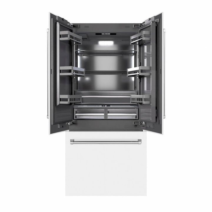 ZLINE 36 in. 19.6 cu. ft. French Door Built-In Bottom Freezer Refrigerator with Water Dispenser and Ice Maker in Stainless Steel with Graphite Gray Interior