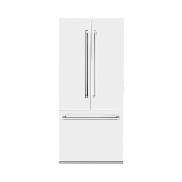 ZLINE 36 in. 19.6 cu. ft. French Door Built-In Bottom Freezer Refrigerator with Water Dispenser and Ice Maker in White Matte (RBIV-WM-36)