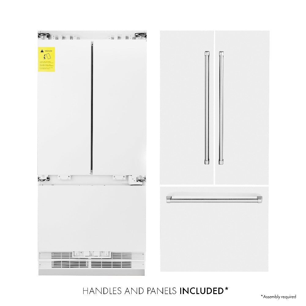 ZLINE 36 in. 19.6 cu. ft. French Door Built-In Bottom Freezer Refrigerator with Water Dispenser and Ice Maker in White Matte (RBIV-WM-36)
