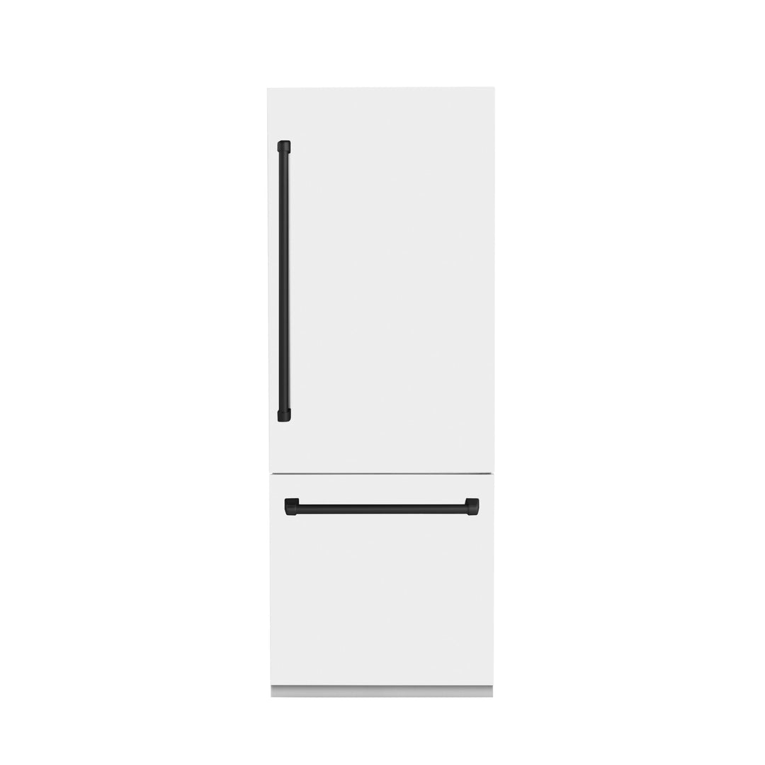 ZLINE 30 In. 16.1 cu. ft. Built-In Refrigerator with Internal Water and Ice Dispenser in White Matte with Matte Black Accents, RBIVZ-WM-30-MB