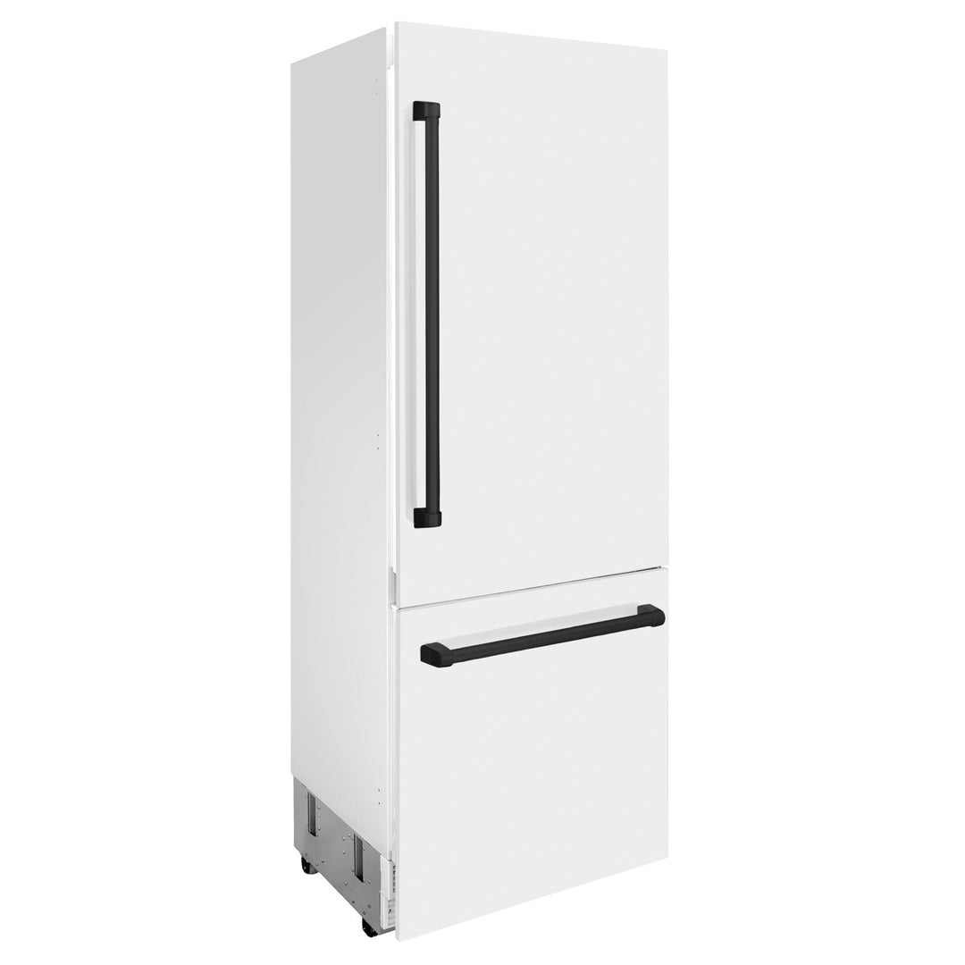 ZLINE 30 In. 16.1 cu. ft. Built-In Refrigerator with Internal Water and Ice Dispenser in White Matte with Matte Black Accents, RBIVZ-WM-30-MB