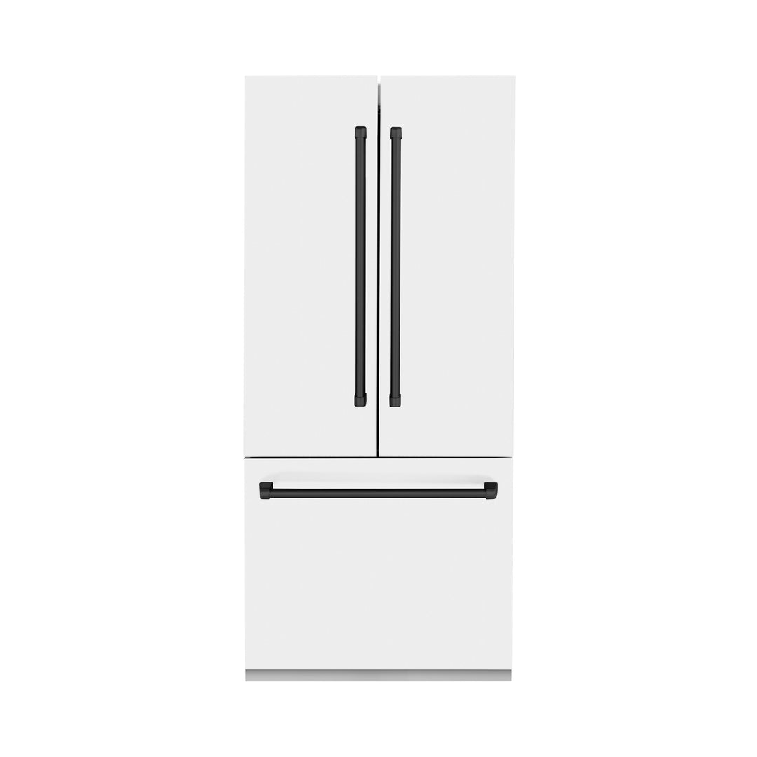 ZLINE 36 In. 19.6 cu. ft. Built-In French Door Refrigerator with Internal Water and Ice Dispenser in White Matte with Black Accents, RBIVZ-WM-36-MB