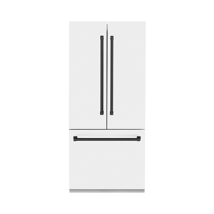 ZLINE 36 In. 19.6 cu. ft. Built-In French Door Refrigerator with Internal Water and Ice Dispenser in White Matte with Black Accents, RBIVZ-WM-36-MB