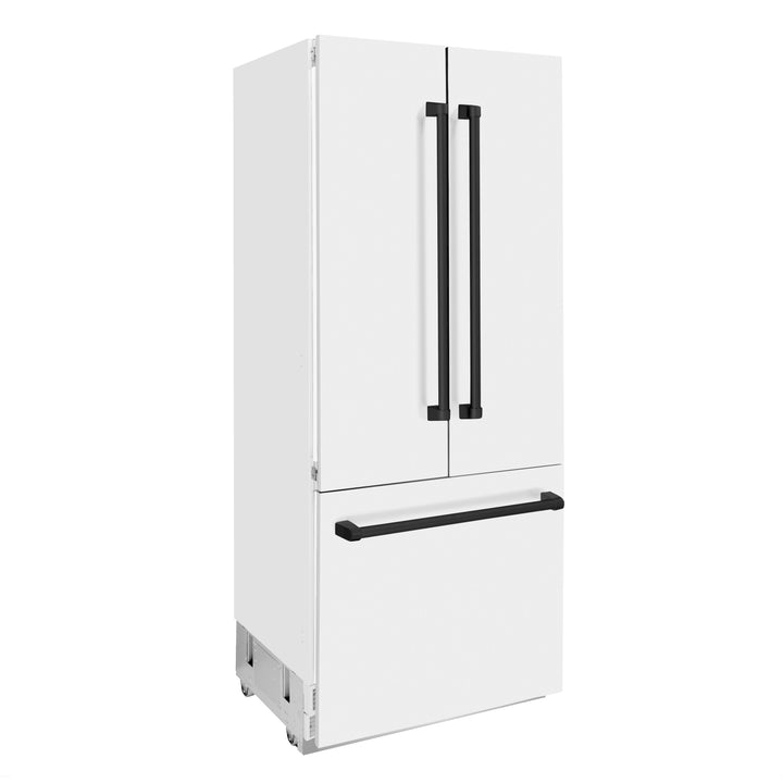 ZLINE 36 In. 19.6 cu. ft. Built-In French Door Refrigerator with Internal Water and Ice Dispenser in White Matte with Black Accents, RBIVZ-WM-36-MB