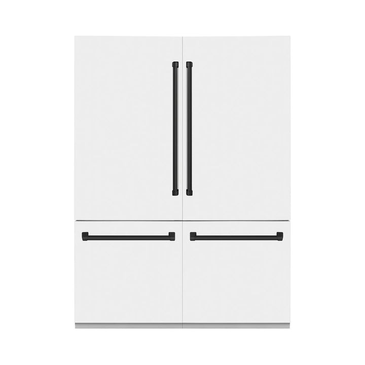 ZLINE Autograph Edition 60 in. 32.2 cu. ft. French Door Built-In Bottom Freezer Refrigerator with Water Dispenser and Ice Maker in White Matte with Matte Black Accents (RBIVZ-WM-60-MB)