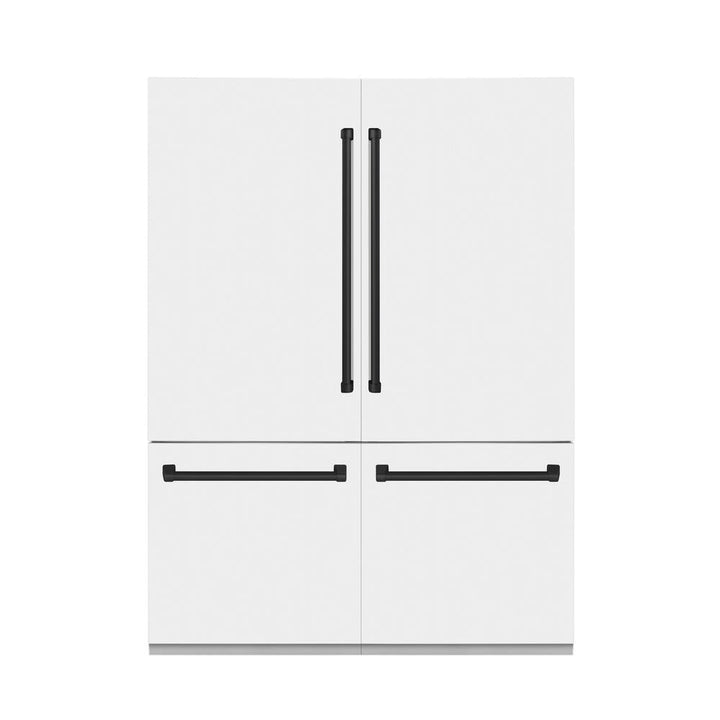 ZLINE Autograph Edition 60 in. 32.2 cu. ft. French Door Built-In Bottom Freezer Refrigerator with Water Dispenser and Ice Maker in White Matte with Matte Black Accents (RBIVZ-WM-60-MB)