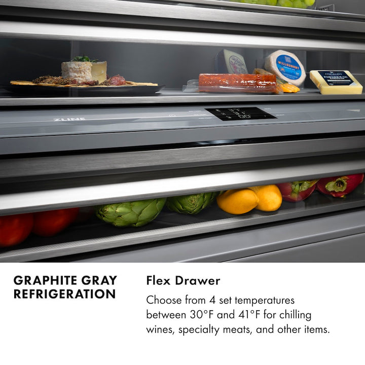 ZLINE 30 in. 16.1 cu. ft. Panel Ready Built-In Bottom Freezer Refrigerator with Water Dispenser and Ice Maker with Graphite Gray Interior, Open Box-Excellent Condition