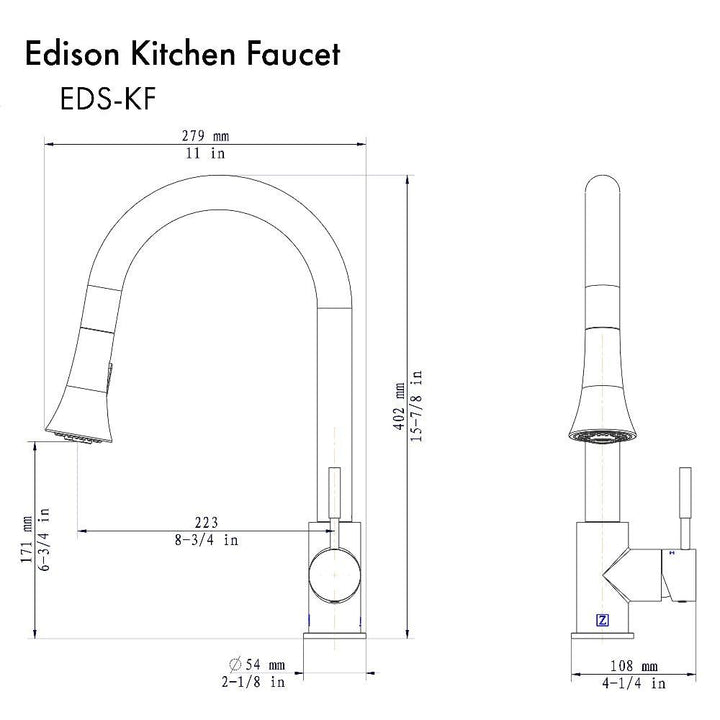 ZLINE Autograph Edition Edison Pull Down Single Handle Kitchen Faucet in Champagne Bronze (EDS-KF-CB)