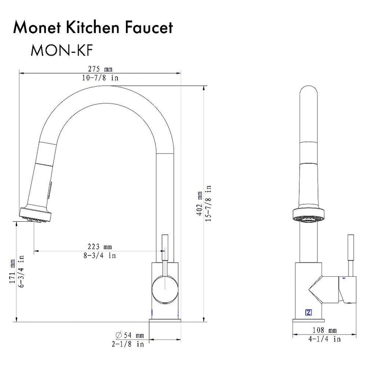 ZLINE Autograph Edition Monet Pull Down Single Handle Kitchen Faucet in Champagne Bronze (MON-KF-CB)