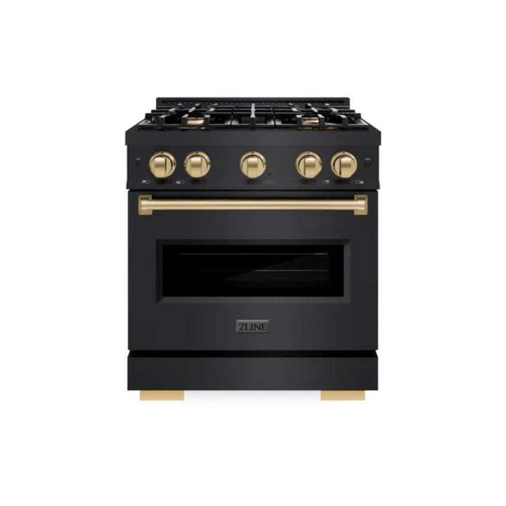 ZLINE Autograph Edition Classic Gas Range with Convection Gas Oven in Black Stainless Steel in Champagne Bronze Accents