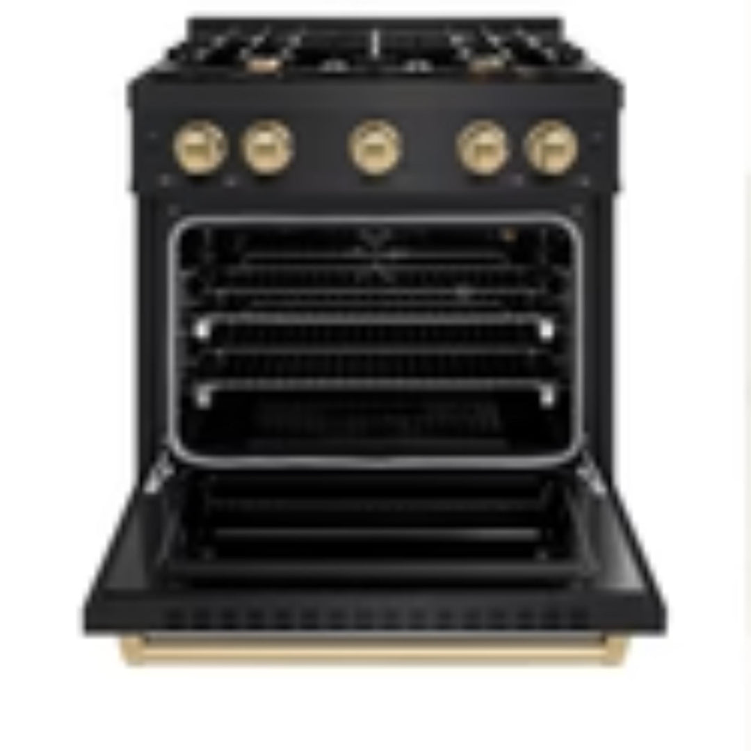 ZLINE Autograph Edition Classic Gas Range with Convection Gas Oven in Black Stainless Steel in Champagne Bronze Accents
