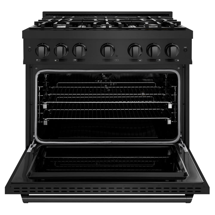ZLINE 36 in. 5.2 cu. ft. Classic Dual Fuel Range with 6 Burner Gas Cooktop and Electric Convection Oven in Black Stainless Steel, Open Box-Excellent Condition