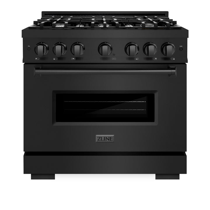 ZLINE 36 in. 5.2 cu. ft. Classic Dual Fuel Range with 6 Burner Gas Cooktop and Electric Convection Oven in Black Stainless Steel, Open Box-Excellent Condition
