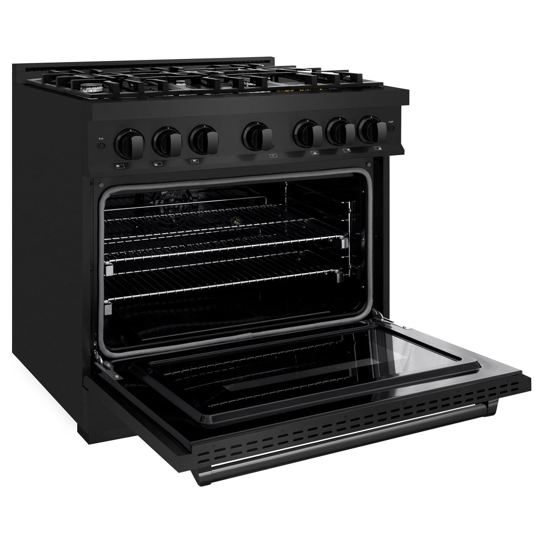 ZLINE 36 in. 5.2 cu. ft. Classic Dual Fuel Range with 6 Burner Gas Cooktop and Electric Convection Oven in Black Stainless Steel, Open Box-Excellent Condition
