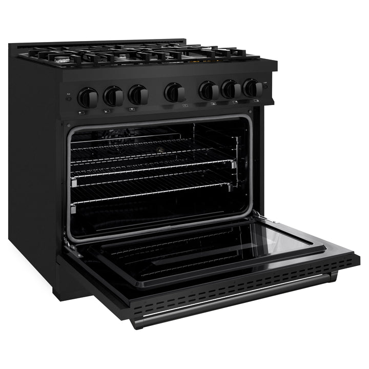 ZLINE 36 in. 5.2 cu. ft. Classic Dual Fuel Range with 6 Burner Gas Cooktop and Electric Convection Oven in Black Stainless Steel, Open Box-Excellent Condition