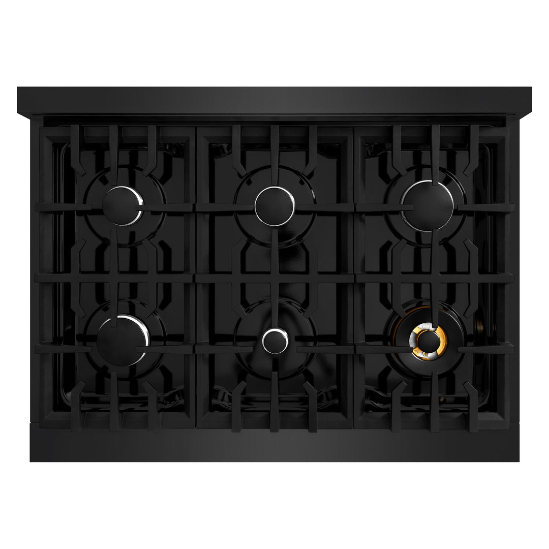 ZLINE 36 in. 5.2 cu. ft. Classic Dual Fuel Range with 6 Burner Gas Cooktop and Electric Convection Oven in Black Stainless Steel, Open Box-Excellent Condition