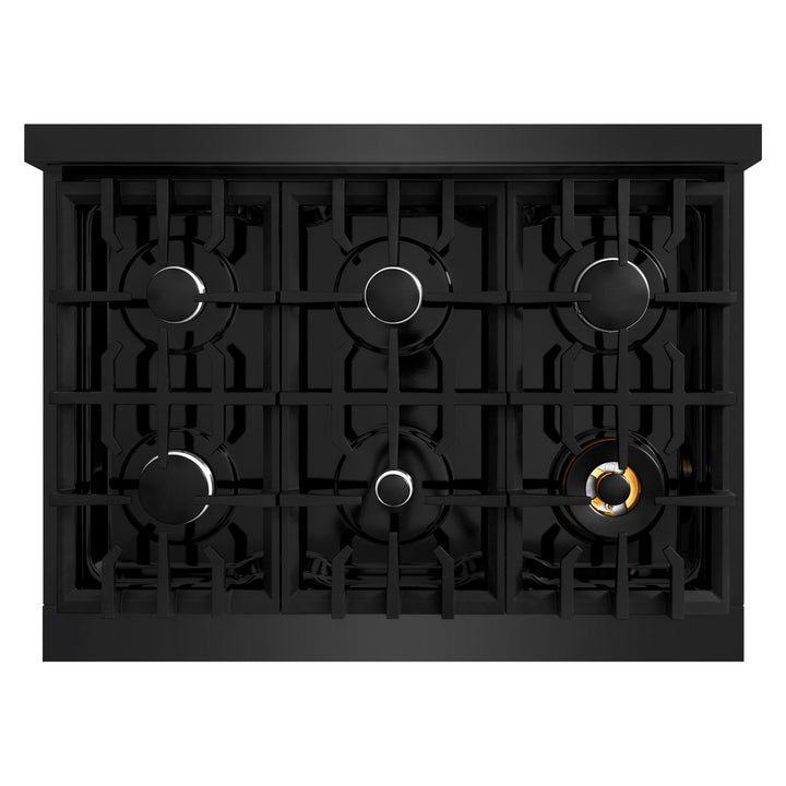 ZLINE 36 in. 5.2 cu. ft. Classic Dual Fuel Range with 6 Burner Gas Cooktop and Electric Convection Oven in Black Stainless Steel, Open Box-Excellent Condition
