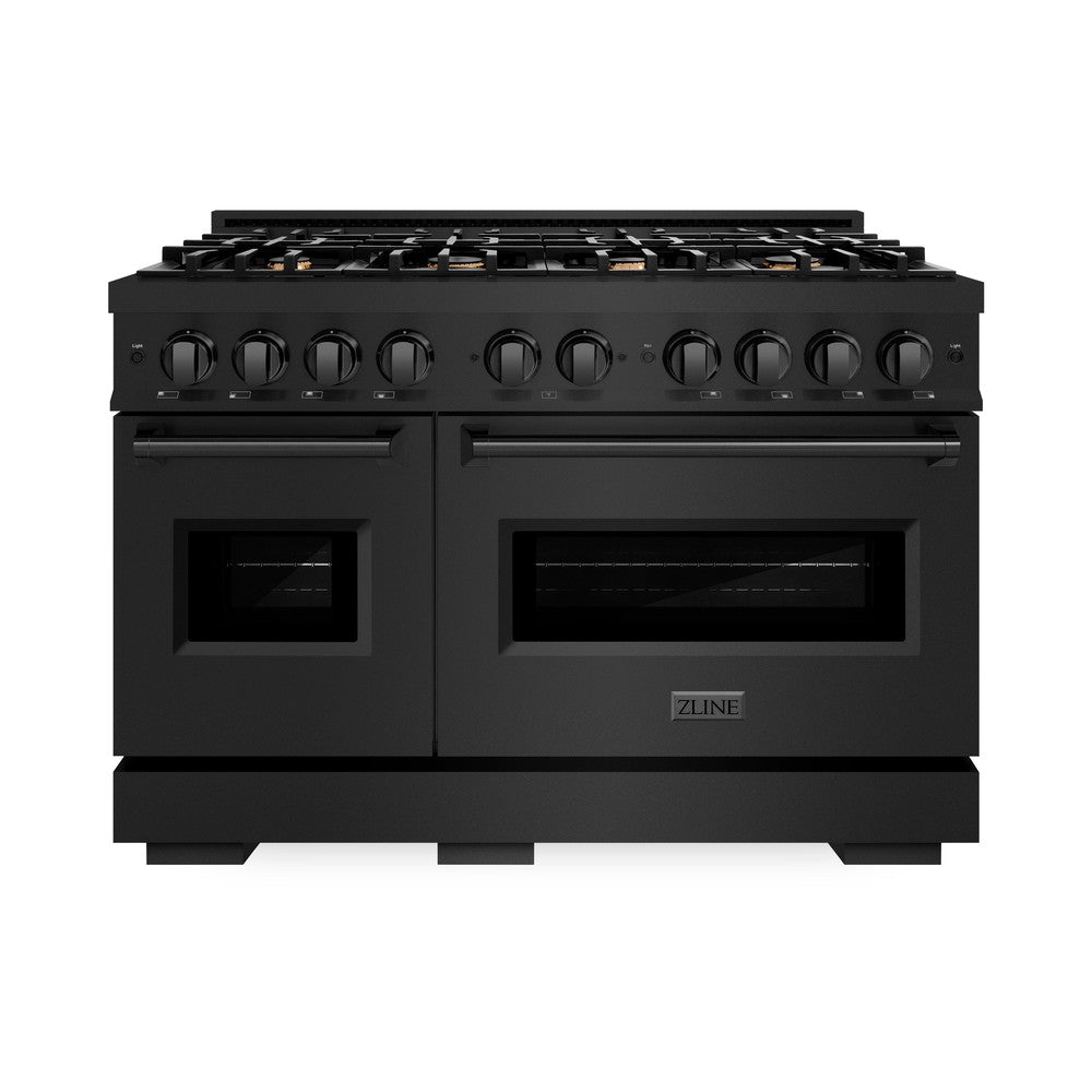 ZLINE 48" 6.7 cu. ft. Classic Double Oven Dual Fuel Range in Black Stainless Steel with 8 Brass Burners, CDRB-BR-48