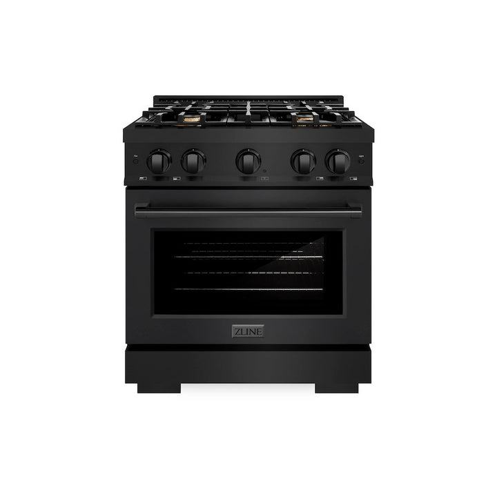 ZLINE 30 in. 4.2 cu. ft. Select Dual Fuel Range with Gas Cooktop and Electric Convection Oven in Black Stainless Steel with 4 Brass Burners, Open Box-Excellent Condition