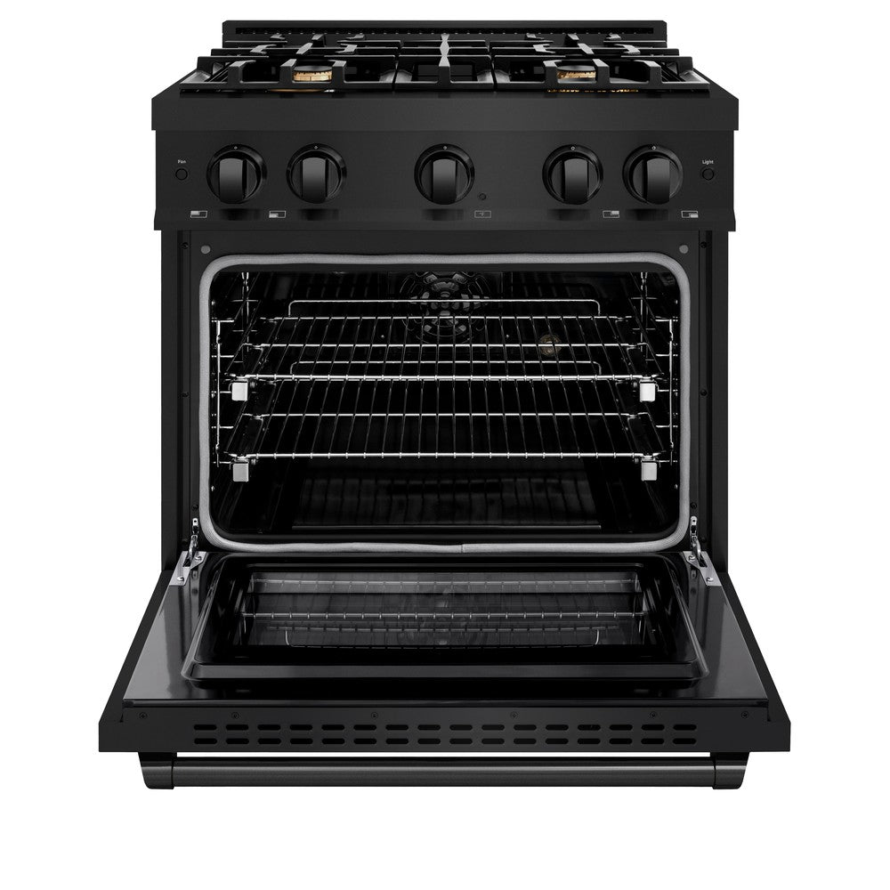 ZLINE 30" 4.2 cu. ft. Select Dual Fuel Range withs in Black Stainless Steel with 4 Brass Burners, HDRB-BR-30