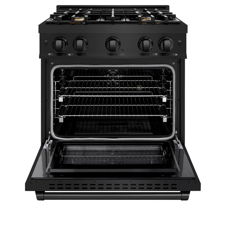 ZLINE 30" 4.2 cu. ft. Select Dual Fuel Range withs in Black Stainless Steel with 4 Brass Burners, HDRB-BR-30