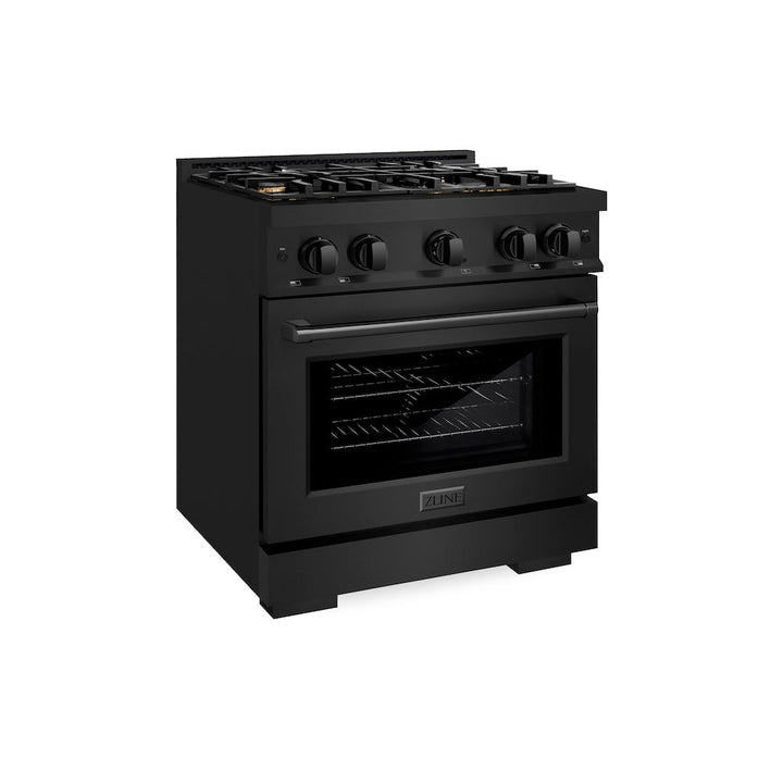 ZLINE 30 in. 4.2 cu. ft. Select Dual Fuel Range with Gas Cooktop and Electric Convection Oven in Black Stainless Steel with 4 Brass Burners, Open Box-Excellent Condition