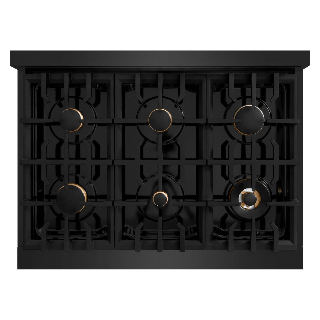 ZLINE 36 in. 5.2 cu. ft. Select Dual Fuel Range with Gas Cooktop and Electric Convection Oven in Black Stainless Steel with 6 Brass Burners, Open Box-Excellent Condition
