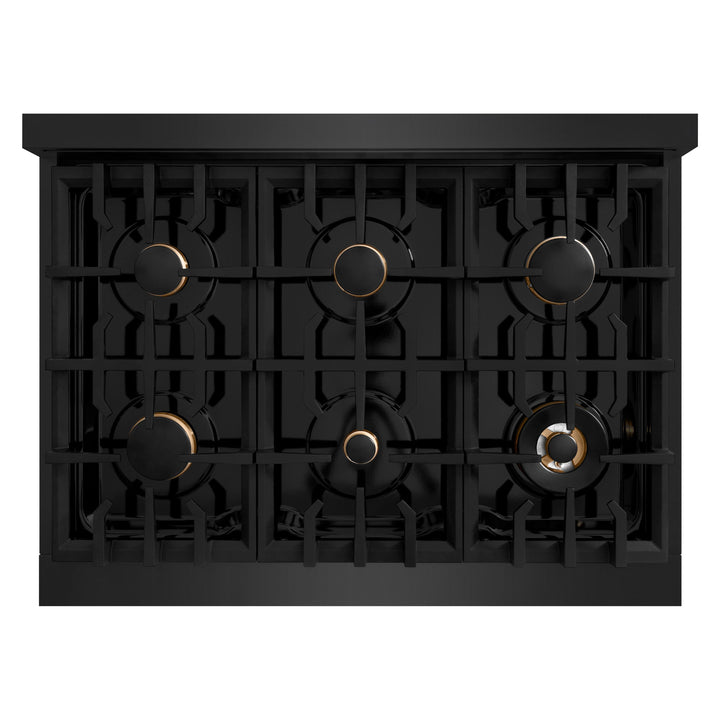 ZLINE 36 in. 5.2 cu. ft. Select Dual Fuel Range with Gas Cooktop and Electric Convection Oven in Black Stainless Steel with 6 Brass Burners, Open Box-Excellent Condition