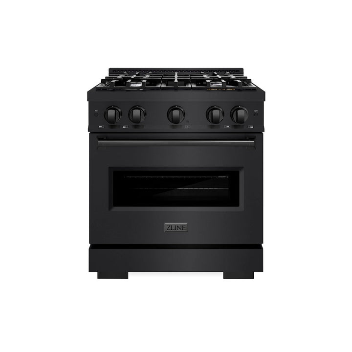 ZLINE 30 in. 4.2 cu. ft. Classic Gas Range with 4 Burner Cooktop and Convection Gas Oven in Black Stainless Steel, Open Box-Excellent Condition