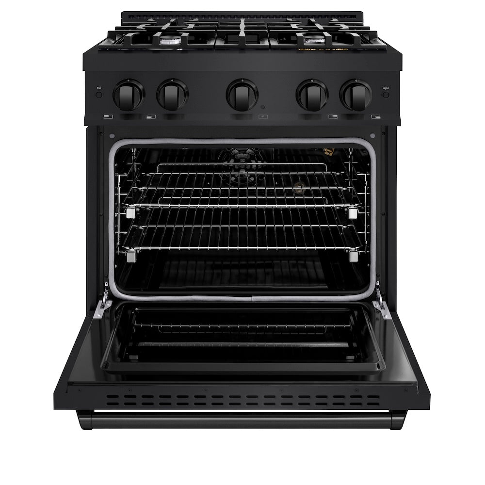 ZLINE 30 in. 4.2 cu. ft. Classic Gas Range with 4 Burner Cooktop and Convection Gas Oven in Black Stainless Steel, Open Box-Excellent Condition