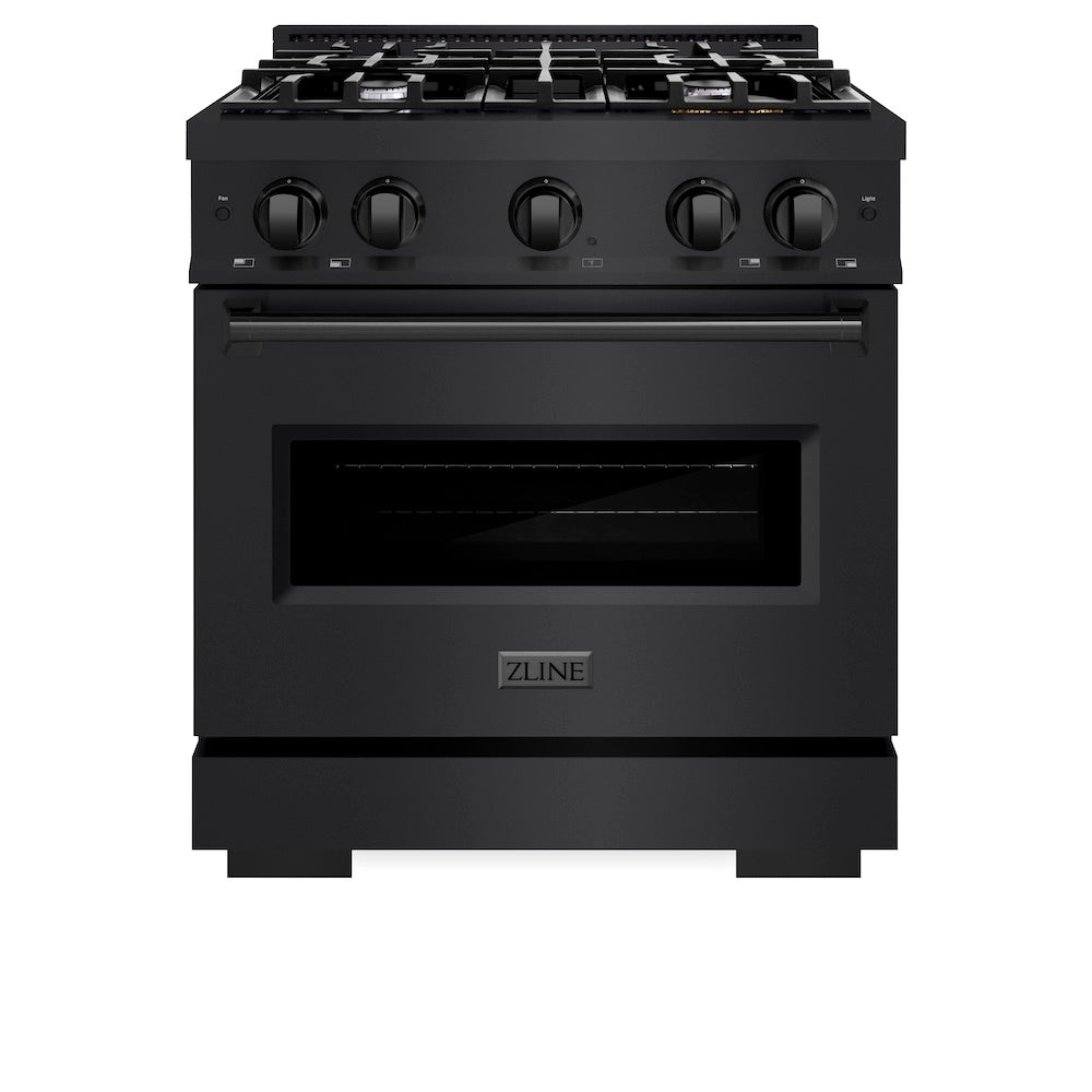 ZLINE 30 in. 4.2 cu. ft. Classic Gas Range with 4 Burner Cooktop and Convection Gas Oven in Black Stainless Steel, Open Box-Excellent Condition