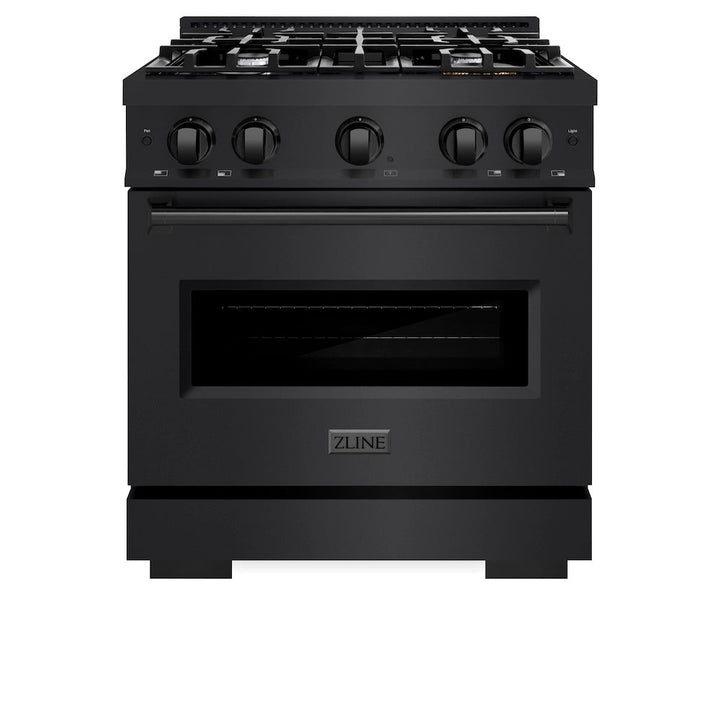 ZLINE 30 in. 4.2 cu. ft. Classic Gas Range with 4 Burner Cooktop and Convection Gas Oven in Black Stainless Steel, Open Box-Excellent Condition