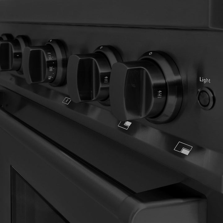 ZLINE 30 in. 4.2 cu. ft. Classic Gas Range with 4 Burner Cooktop and Convection Gas Oven in Black Stainless Steel, Open Box-Excellent Condition