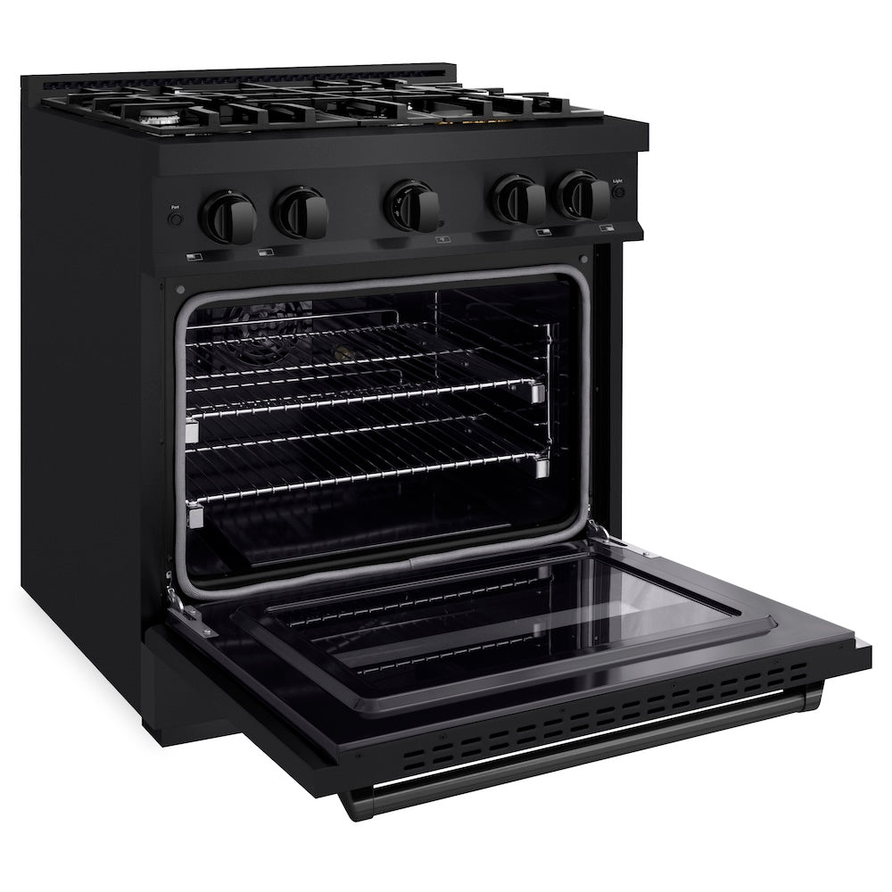 ZLINE 30 in. 4.2 cu. ft. Classic Gas Range with 4 Burner Cooktop and Convection Gas Oven in Black Stainless Steel, Open Box-Excellent Condition