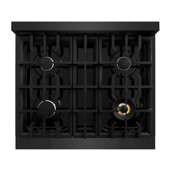 ZLINE 30 in. 4.2 cu. ft. Classic Gas Range with 4 Burner Cooktop and Convection Gas Oven in Black Stainless Steel, Open Box-Excellent Condition