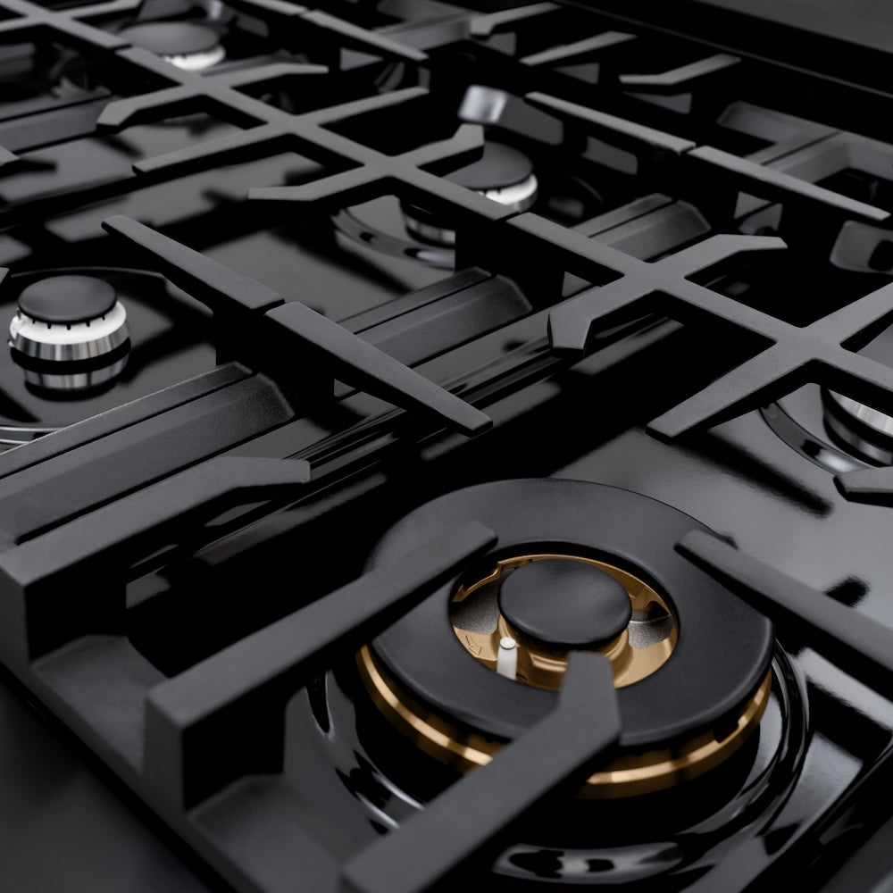 ZLINE 36 in. 5.2 cu. ft. Classic Gas Range with 6 Burner Cooktop and Convection Gas Oven in Black Stainless Steel, Open Box-Excellent Condition